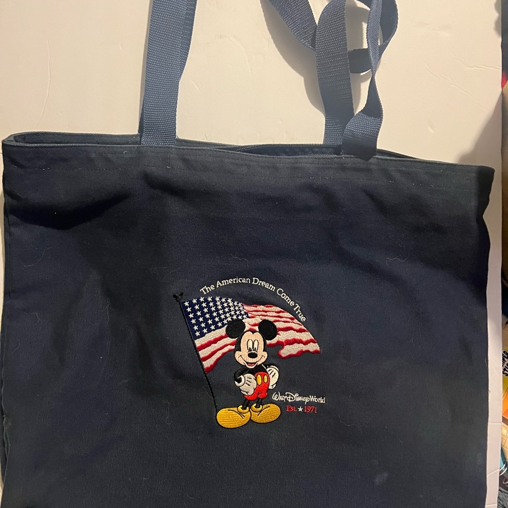 Disney World zippered Mickey Mouse Dark Blue Tote Bag